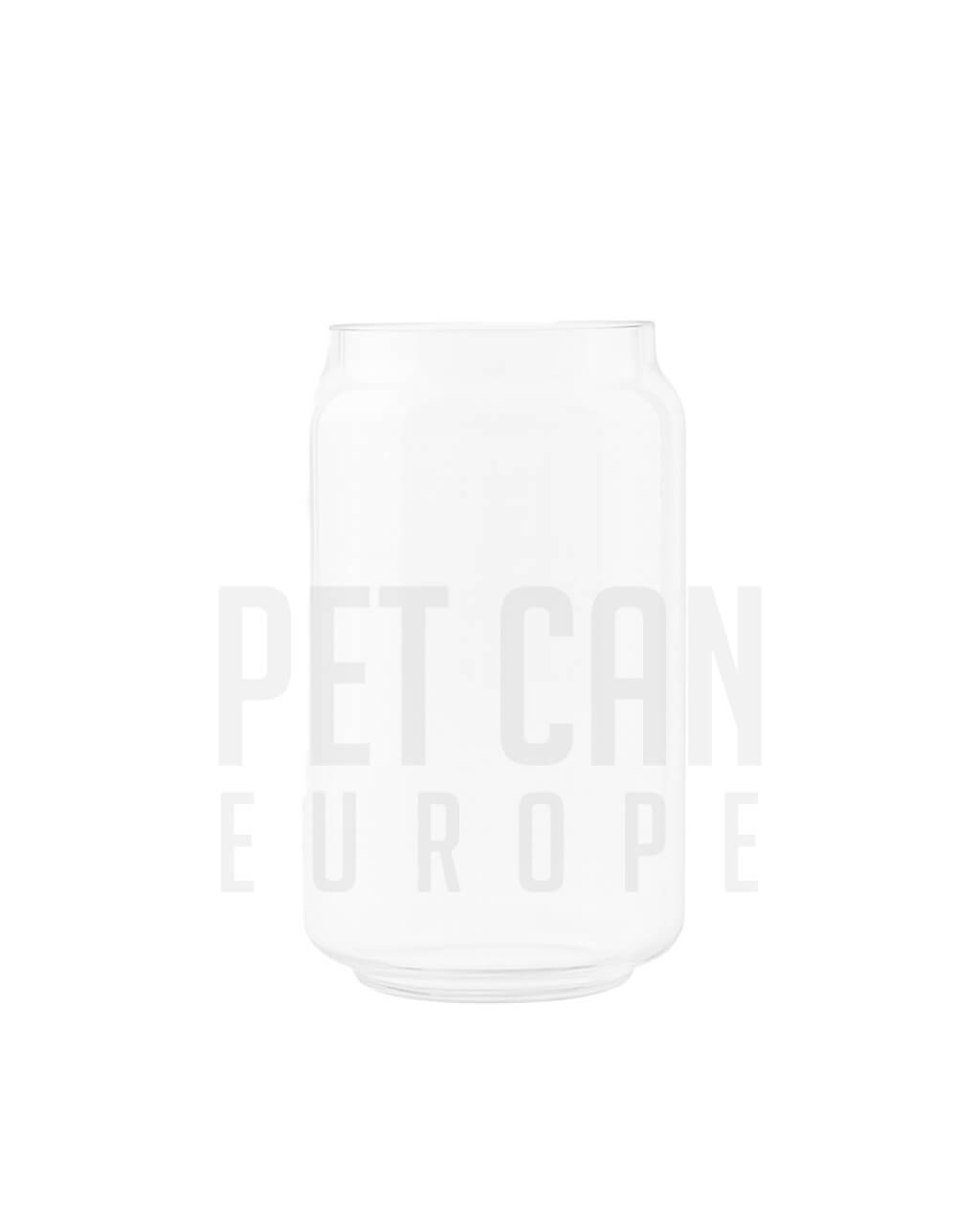 Transparent 355 ml PET can filled with a drink
