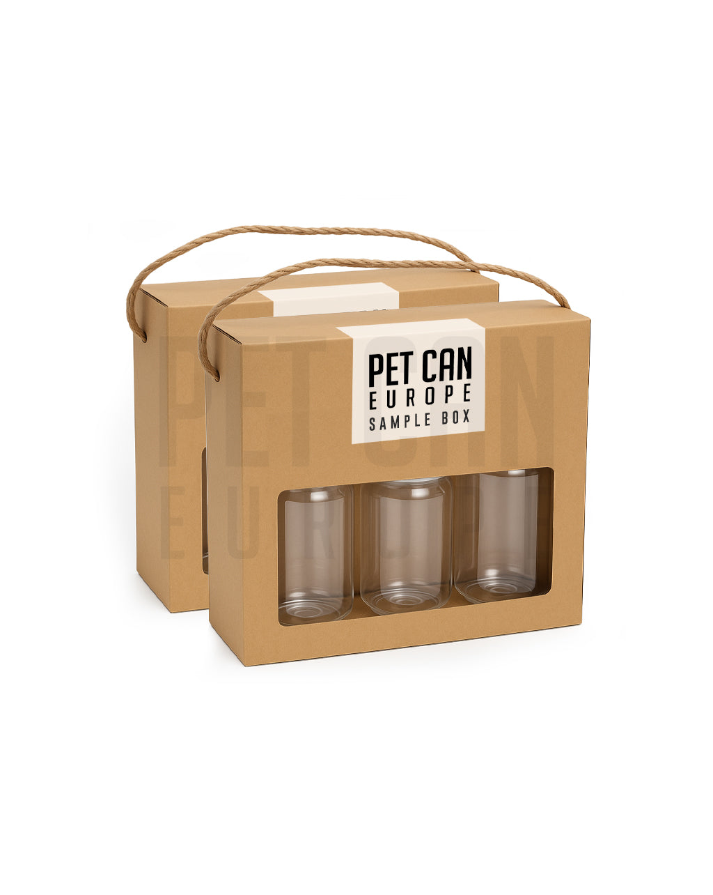 PET Can Europe sample box with six cans and six lids