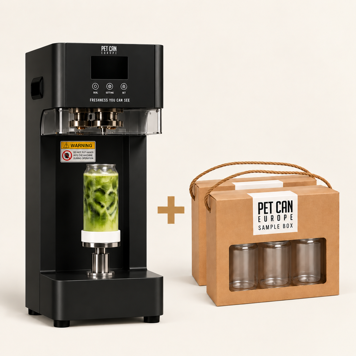 Starter Pack with the automatic PET can sealer in black