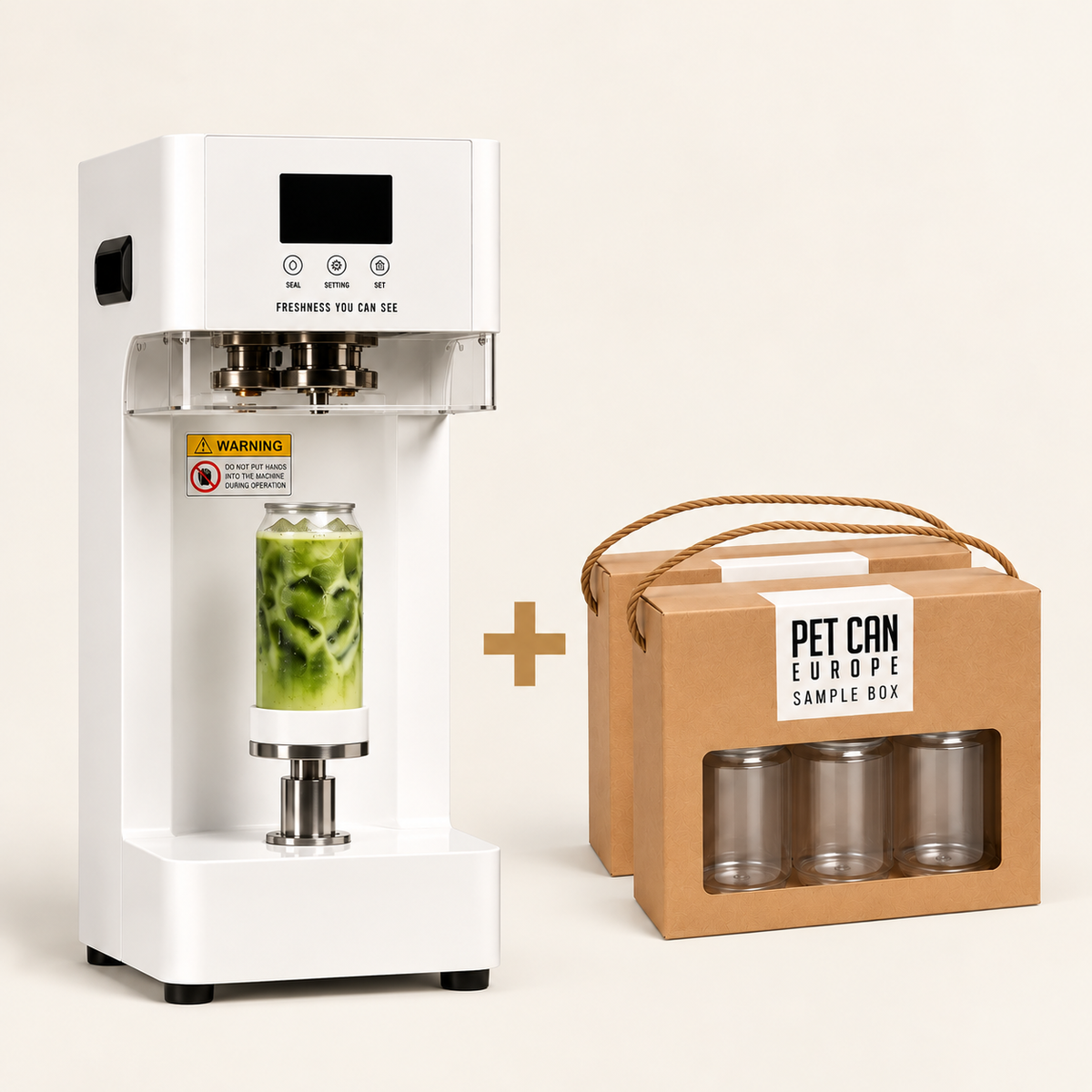 Starter Pack: automatic PET can sealer with a sample box